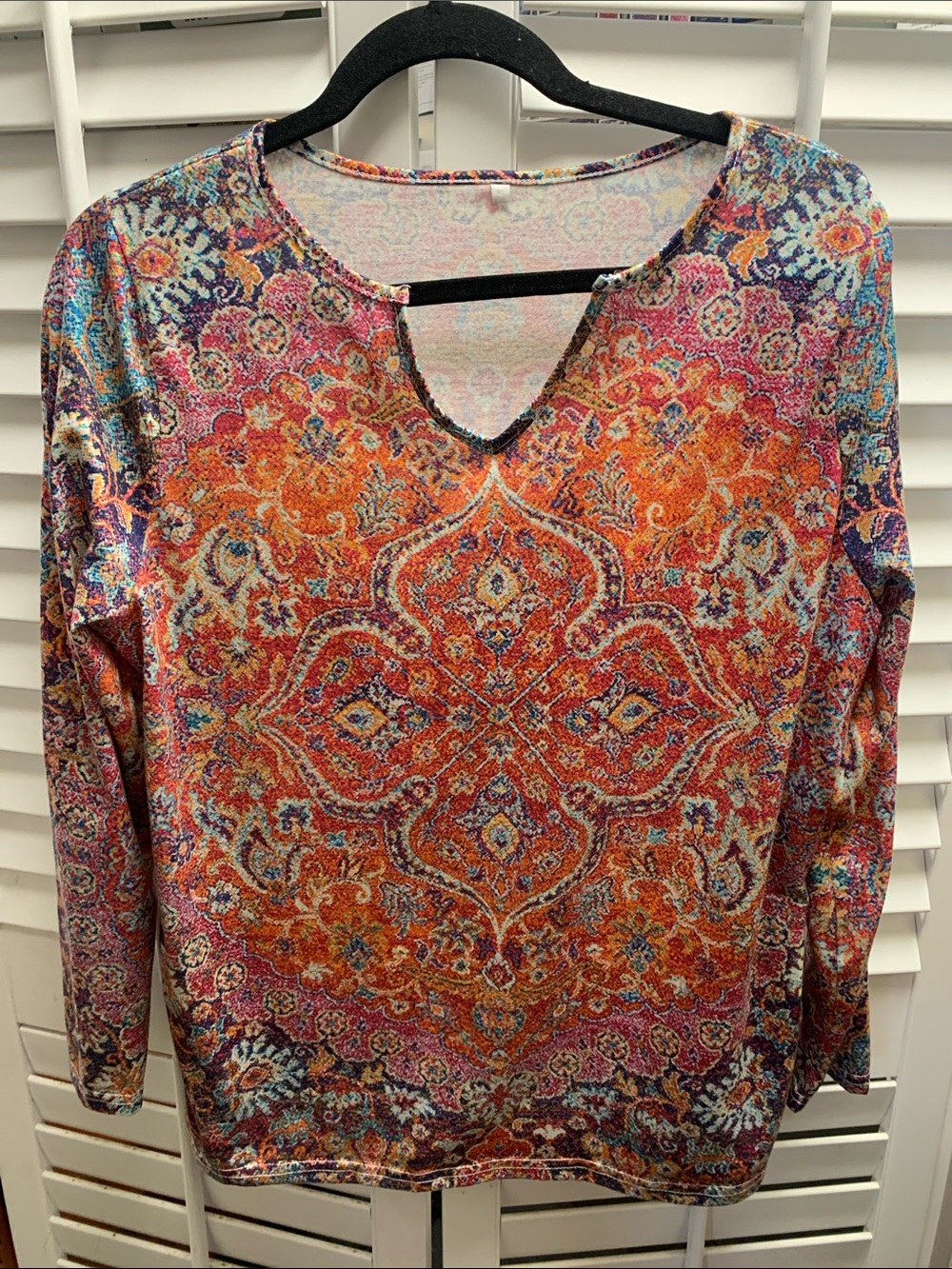 Multicolor Mandala Long-Sleeve V-Neck Top